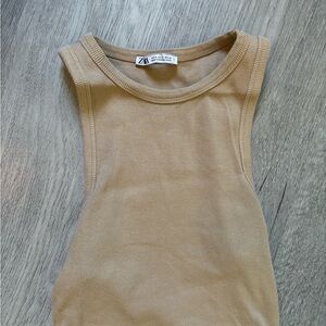Zara Tan Ribbed Tank Top
